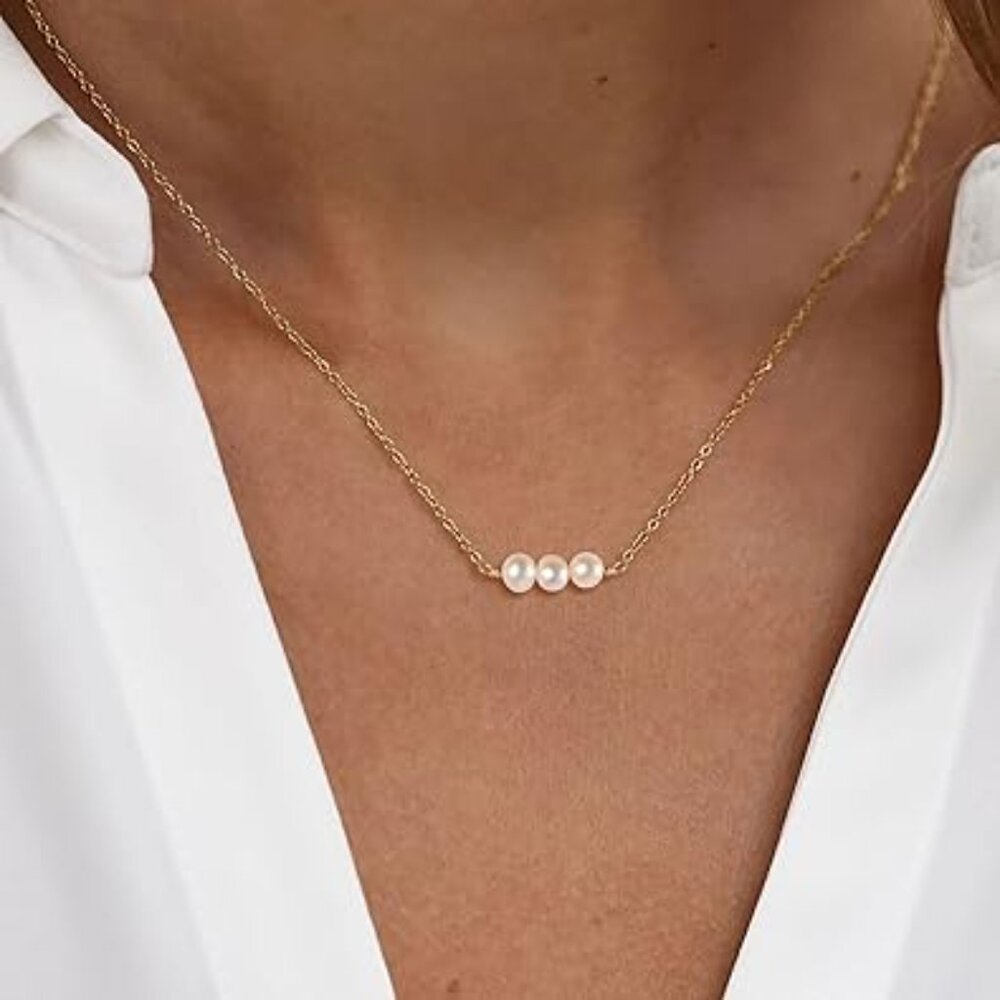 Neiman Marcus 14k Gold Plated Dainty Three-Set Pearl Necklace